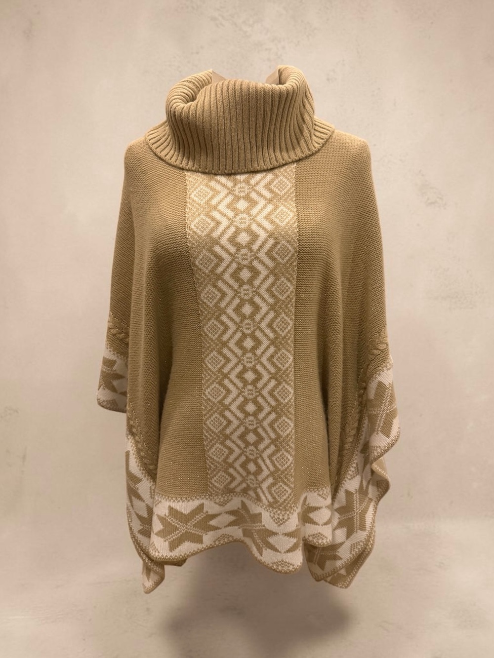 Black Rivet Beige Turtleneck Fair Isle Poncho